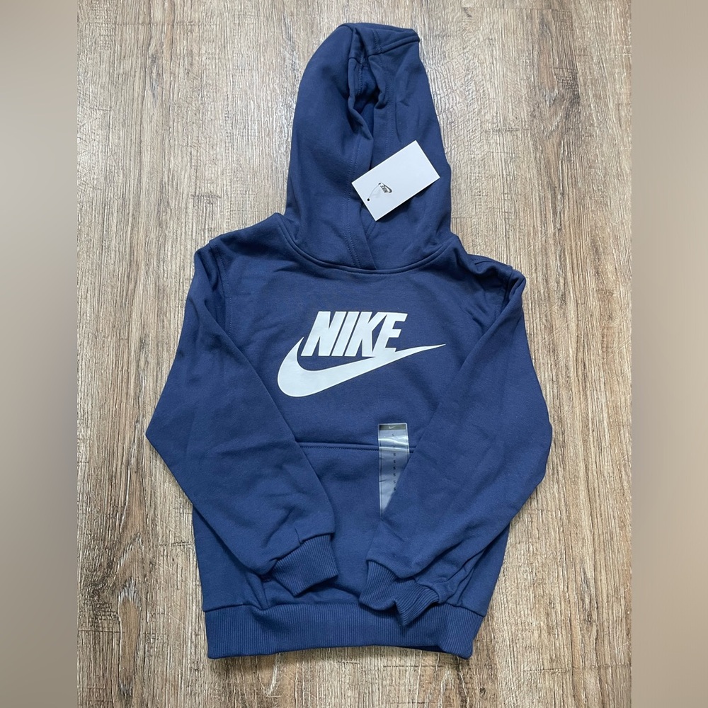 Nike Kids Swoosh Fleece Pullover Hoodie Navy Blue Sz Small FD2988-410